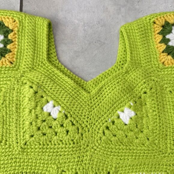 New Handmade Granny Square Crochet Knit Sweater Vest Women L Colorful Boho Retro - Picture 4 of 7